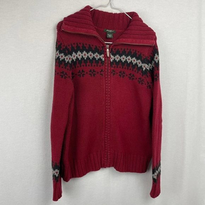 Red Eddie Bauer Fair Isle Full‎ Zip Knit Cardigan Sweater | Medium